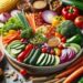 The science behind weight regulation ,nutritious home-cooked meal, focusing on a variety of fresh vegetables and grains, emphasizing the importance of healthy eating