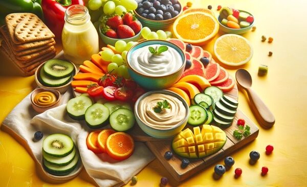 Image healthy snacking, fruits, vegetables, yogurt